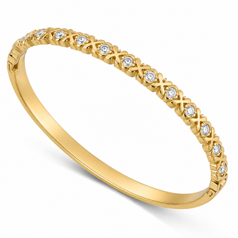 A yellow gold eternity-style bangle ring featuring a continuous row of small round clear gemstones set in an openwork pattern, shown on a clean white background.