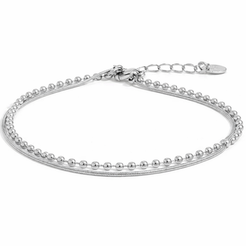 Silver beaded bracelet on a white background