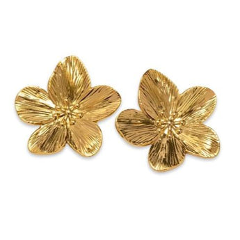 Gold Big Flower Studs Earrings waterproof tarnish-free jewellery - Binky Belle