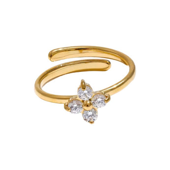 Gold Clover Adjustable Ring Rings waterproof tarnish-free jewellery - Binky Belle