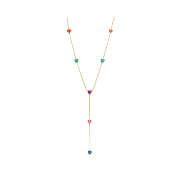 Gold Colourful Heart Y Necklace Necklace waterproof tarnish-free jewellery - Binky Belle