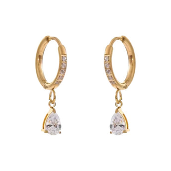 Gold Crystal Teardrop Huggies Earrings waterproof tarnish-free jewellery - Binky Belle