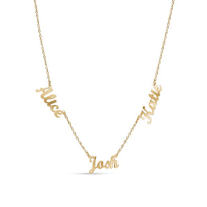 Gold Custom 3 Name Necklace personalised waterproof tarnish-free jewellery - Binky Belle