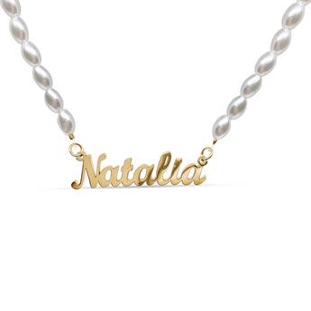 Gold Custom Thick Pearl Necklace personalised waterproof tarnish-free jewellery - Binky Belle