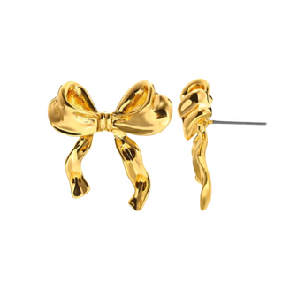 Gold Medium Bow Studs Earrings waterproof tarnish-free jewellery - Binky Belle
