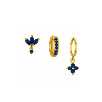 Gold Navy Clover Trio Huggie Set waterproof tarnish-free jewellery - Binky Belle