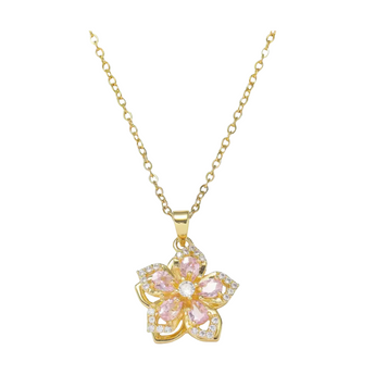 Gold Pink Spinny Flower Necklace Necklace waterproof tarnish-free jewellery - Binky Belle