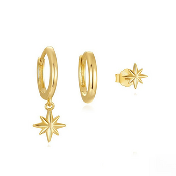 Gold Star Stud and Hoop Trio Earrings waterproof tarnish-free jewellery - Binky Belle