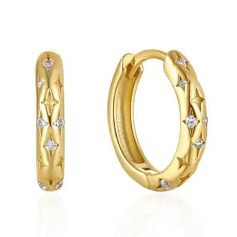 Gold Star Studded Small Hoops Earrings waterproof tarnish-free jewellery - Binky Belle
