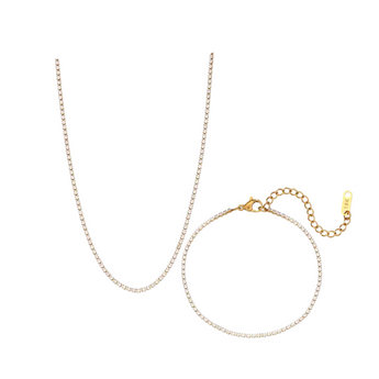 Gold Tennis Necklace and Bracelet Set Jewellery Set waterproof tarnish-free jewellery - Binky Belle