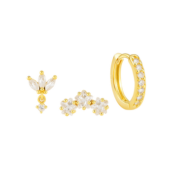 Gold Triple Star Stud and Huggie Trio Earrings waterproof tarnish-free jewellery - Binky Belle