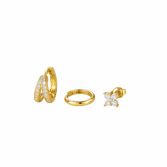 Gold Valentine Hoop and Clover Stud Set Earrings waterproof tarnish-free jewellery - Binky Belle