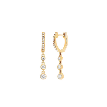 Gold hoop earrings with small diamonds on a white background