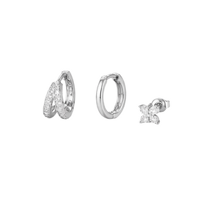 Silver Valentine Hoop and Clover Stud Set