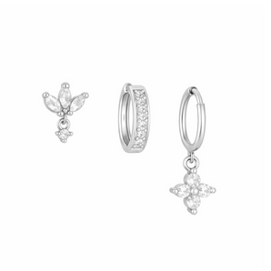 Silver Crystal Clover Trio Huggie Set - Binky Belle waterproof, tarnish-resistant jewellery jewelry with a durable finish, designed for stylish everyday wear.