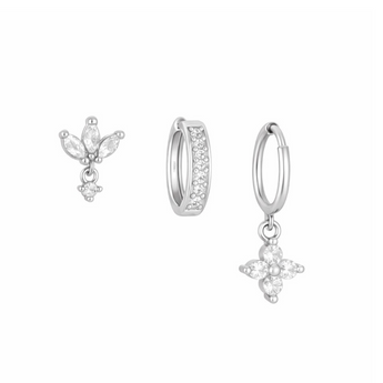 Silver Crystal Clover Trio Huggie Set - Binky Belle waterproof, tarnish-resistant jewellery jewelry with a durable finish, designed for stylish everyday wear.