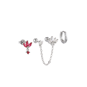 Silver Pink Chain and Hoop Set