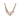 Gold necklace with various charms on a white background
