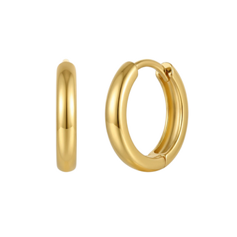 Gold hoop earrings on a white background