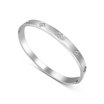 Silver Clover Bangle Bracelet waterproof tarnish-free jewellery - Binky Belle