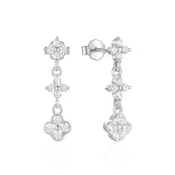 Silver Clover Flower Dangly Studs Earrings waterproof tarnish-free jewellery - Binky Belle