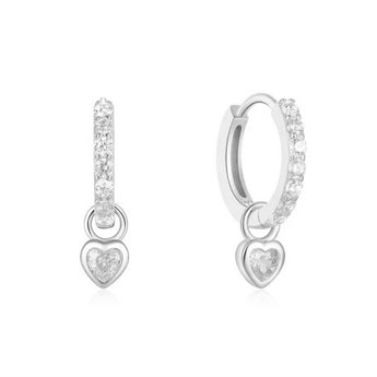 Silver Crystal Luxe Heart Huggies waterproof tarnish-free jewellery - Binky Belle