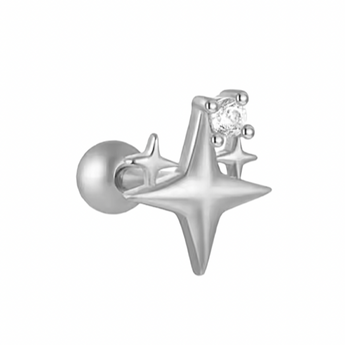 Silver Crystal and Star Helix Stud Earrings waterproof tarnish-free jewellery - Binky Belle