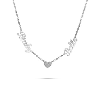 Silver Custom 2 Name Heart Necklace personalised waterproof tarnish-free jewellery - Binky Belle