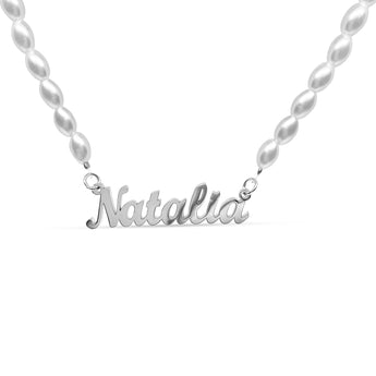 Silver Custom Thick Pearl Necklace personalised waterproof tarnish-free jewellery - Binky Belle