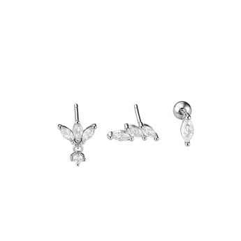 Silver Dainty Triple Stud Set Earrings waterproof tarnish-free jewellery - Binky Belle