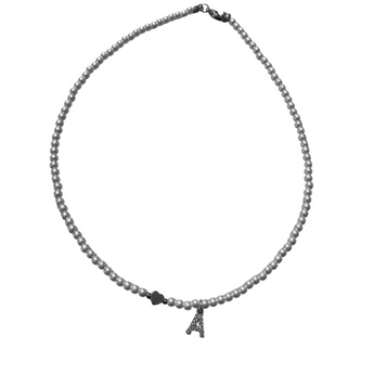 Silver Pearl and Heart Initial Necklace Necklace waterproof tarnish-free jewellery - Binky Belle