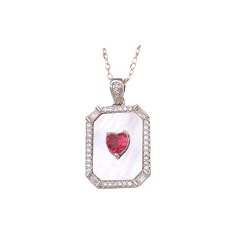Silver Pink Marble Heart Necklace Necklace waterproof tarnish-free jewellery - Binky Belle