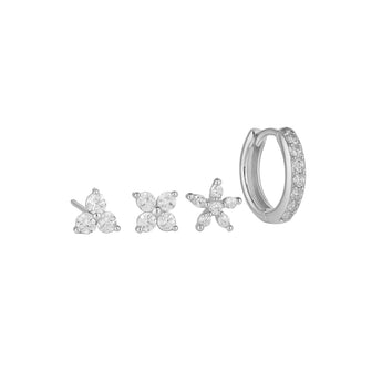 Silver Triple Stud and Hoop Set Earrings waterproof tarnish-free jewellery - Binky Belle