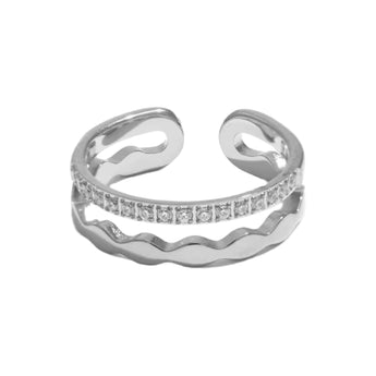 Silver Wavy Adjustable Layered Ring Rings waterproof tarnish-free jewellery - Binky Belle