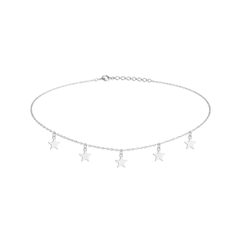 Silver star-shaped necklace on a white background