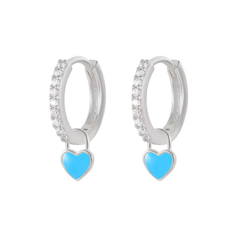 Turquoise Small Silver Heart Huggies Earrings waterproof tarnish-free jewellery - Binky Belle