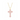 Gold cross pendant with pink gemstones on a white background