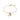 Gold bracelet with floral and heart charms on a white background