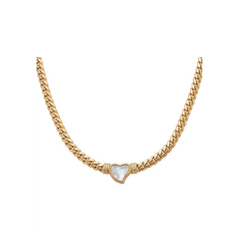 Gold chain necklace with a heart-shaped pendant on a white background