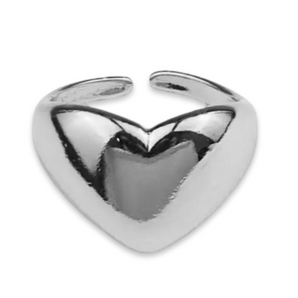 Silver Big Heart Adjustable Ring