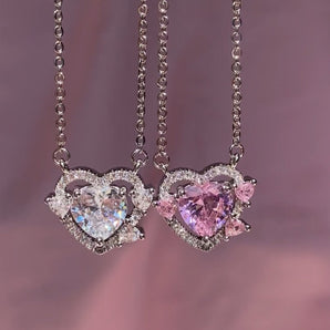 Silver Iconic Pink Heart Necklace