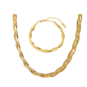 Gold Twisted Necklace and Bracelet Set