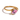 Gold ring with a pink crystal centre piece placed on a white background