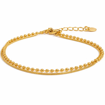 Gold layered bracelet with a bead chain and herringbone chain