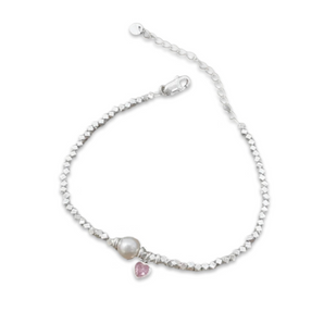 Bracciale in argento con cuore tinta rosa