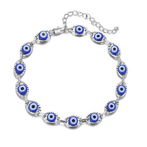 Silver Crowded Blue Evil Eye Bracelet