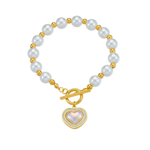 Gold Heart and Pearl Bracelet