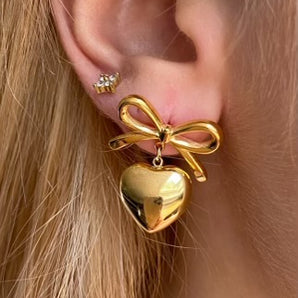 Gold Heart and Bow Studs