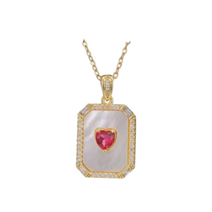 Gold Pink Marble Heart Necklace