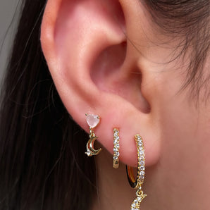 Silver Small Wavy Crystal Hoops